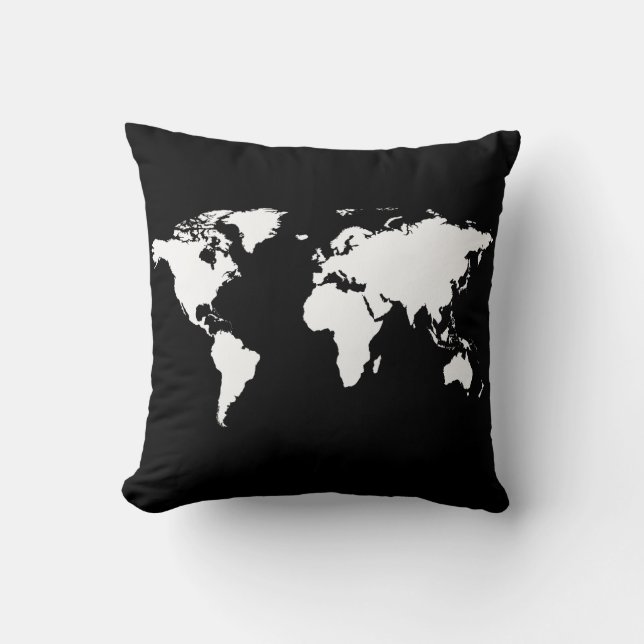 personalisierte Weltkarte schwarz/weiß Kissen (Vorderseite)