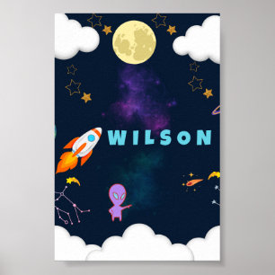 Personalisierte Weltraum-Kinderzimmer-Wandkunst Poster