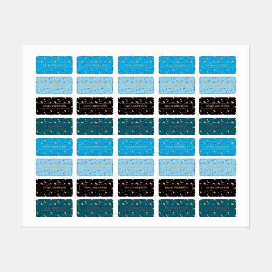 Personalisierte Weltraum-Name-Labels neutrales Set Etiketten (Blatt)