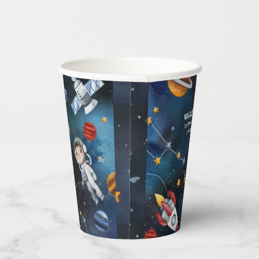 Personalisierte Weltraumdarstellung 1. Geburtstag Pappbecher (Rechts)