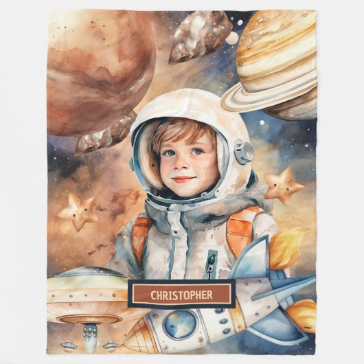 Personalisierte Weltraumdecke mit Astronaut für Ju Fleecedecke (Vorderseite)