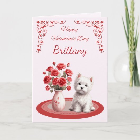 Personalisierte Westie mit Rosen Valentinstagskart Feiertagskarte (Vorderseite)