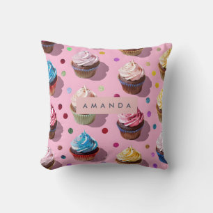 Personalisierte whimische Regenbogen-Cupcake-Konfe Kissen