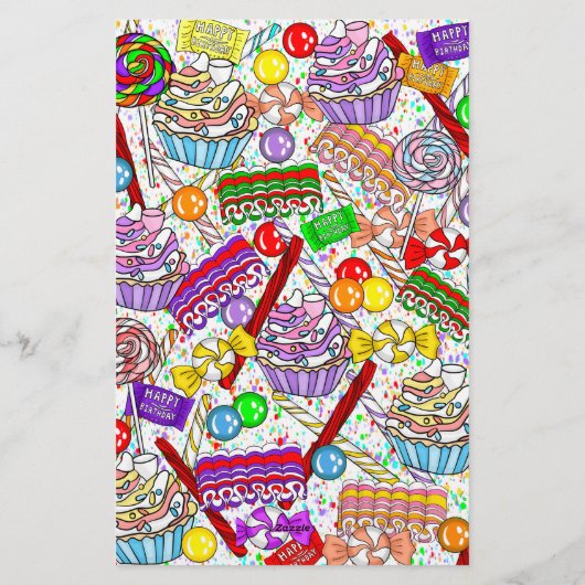 Personalisierte Whimsical Candy und Cupcakes Briefpapier (Rückseite)