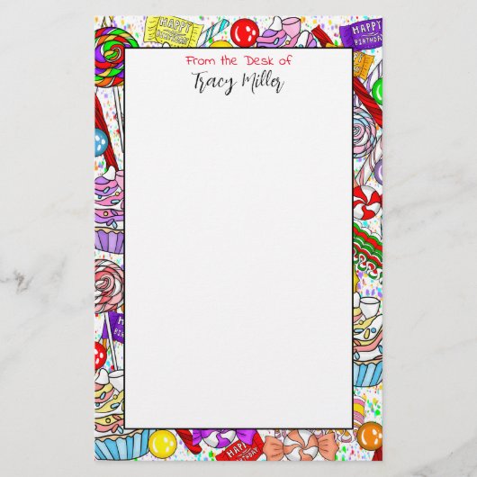 Personalisierte Whimsical Candy und Cupcakes Briefpapier (Vorderseite)