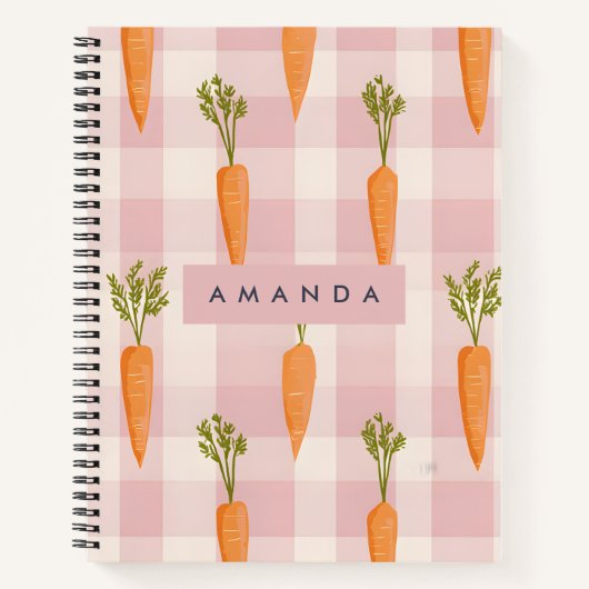 Personalisierte Whimsical Carrot und Pink Gingham Notizblock (Vorderseite)