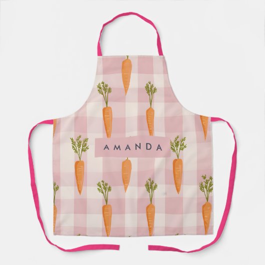 Personalisierte Whimsical Carrot und Pink Gingham Schürze (Vorderseite)