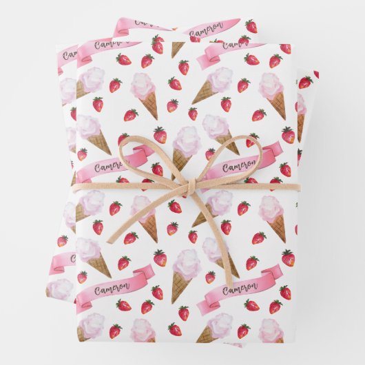 Personalisierte Whimsical Erdbeere Eiscreme Geschenkpapier Set (Beispiel)