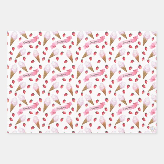Personalisierte Whimsical Erdbeere Eiscreme Geschenkpapier Set (Vorderseite)