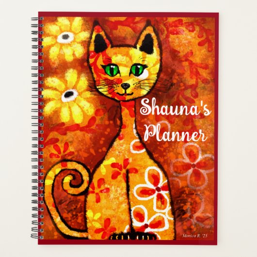 Personalisierte Whimsical Retro Kitty Cat Orange R Planer (Vorderseite)