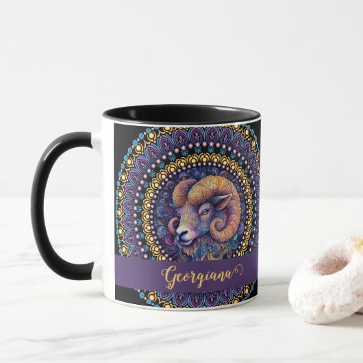 Personalisierte Whimsikanzüge Zodiac Dot Mandala Tasse (Mit Donut)