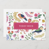 Personalisierte Whimsikäre Blume Vögel Mitteilungskarte (Vorne/Hinten)