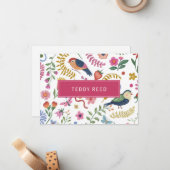 Personalisierte Whimsikäre Blume Vögel Mitteilungskarte (Vorderseite/Rückseite Beispiel)