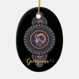 Personalisierte Whimsischer Aries Ornamental Manda Keramik Ornament