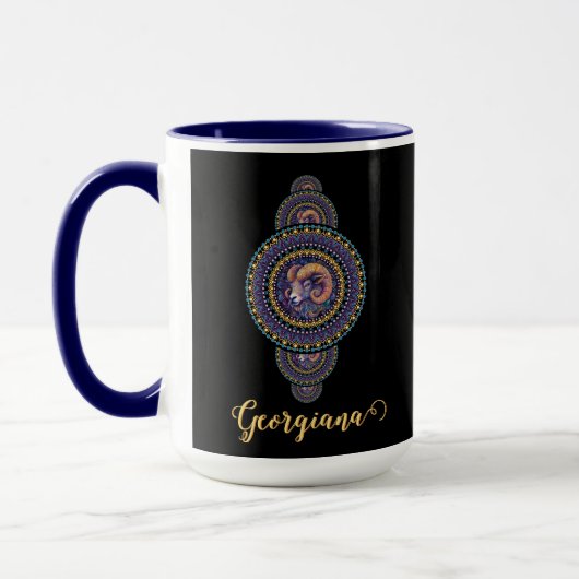 Personalisierte Whimsischer Aries Ornamental Manda Tasse (Links)