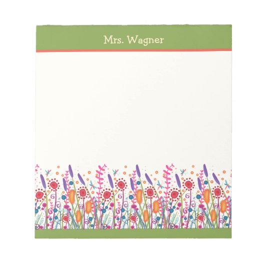Personalisierte Whimsistische Wildblumen Grüner Le Notizblock (Vorderseite)
