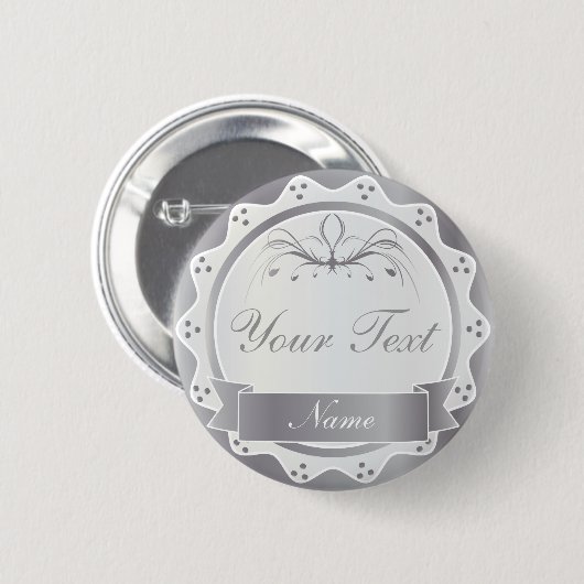 Personalisierte White and Silver Wedding Party Button (Vorne & Hinten)