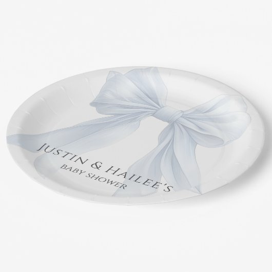 Personalisierte White Bow Girl Coquette Babydusche Pappteller (Schrägansicht)