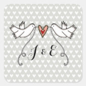 Personalisierte White Doves Hochzeitsticker Quadratischer Aufkleber (Vorderseite)