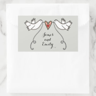 Personalisierte White Doves Hochzeitsticker Rechteckiger Aufkleber
