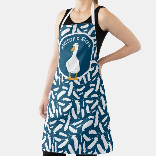 Personalisierte White Duck Feathers Pattern Navy B Schürze (InSitu)
