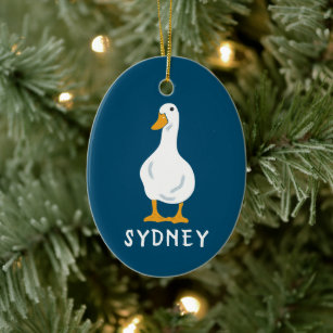 Personalisierte White Duck Illustration Marine Blu Keramik Ornament