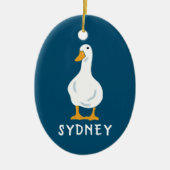 Personalisierte White Duck Illustration Marine Blu Keramik Ornament (Vorne)
