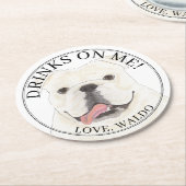 Personalisierte White English Bulldog-Hochzeit Runder Pappuntersetzer (Angewinkelt)