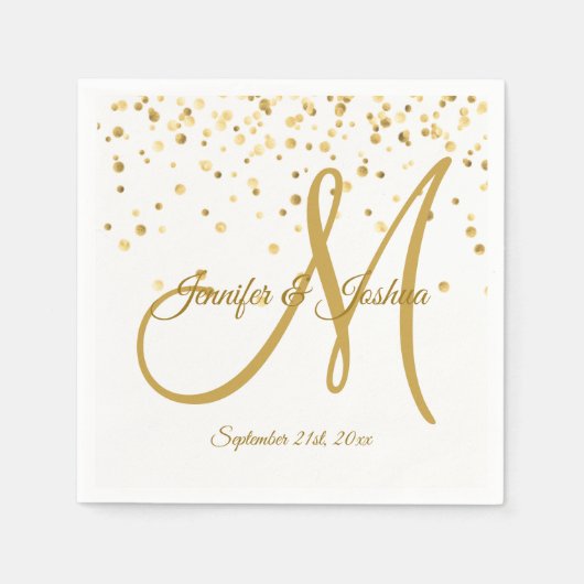 Personalisierte White Gold Confetti MONOGRAM Hochz Serviette (Vorderseite)