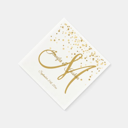 Personalisierte White Gold Confetti MONOGRAM Hochz Serviette (Ecke)