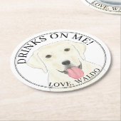 Personalisierte White Labrador Hochzeit Runder Pappuntersetzer (Angewinkelt)