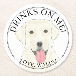 Personalisierte White Labrador Hochzeit Runder Pappuntersetzer