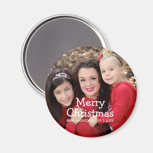 Personalisierte White Script Frohe Weihnachten Fot Magnet (Vorderseite/Rückseite)