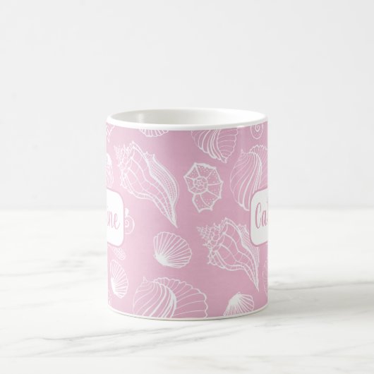 Personalisierte White Seashells Pink Beach Tasse (Mittel)