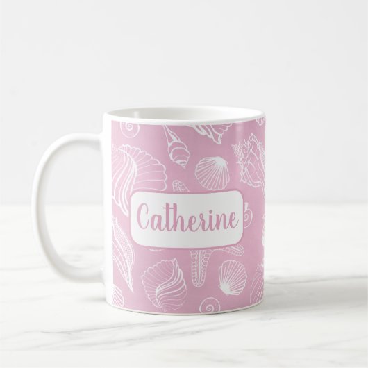 Personalisierte White Seashells Pink Beach Tasse (Links)