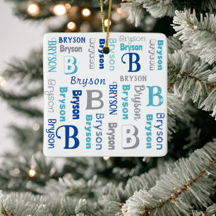 Personalisierte Wiederholung Name Navy Blue Gray Keramikornament