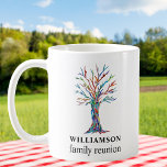 Personalisierte Wiedersehen Kaffeetasse<br><div class="desc">Gedenken Sie Ihre Wiedersehen mit dieser stilvollen Kaffee-Tasse. Es ist mit einem farbenfrohen Mosaikbaum dekoriert und lässt sich leicht mit Ihrem Familiennamen anpassen. Verwenden Sie die Option Weitere anpassen, um die Textgröße, den Stil oder die Farbe zu ändern. Weil wir unsere Kunstwerke erstellen, werden Sie dieses exakte Bild von anderen...</div>
