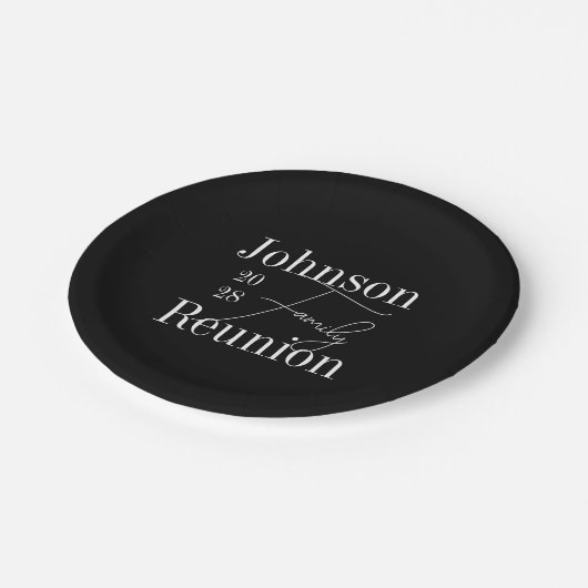 Personalisierte Wiedersehen Schwarz-Weiß-Party Pappteller (Schrägansicht)