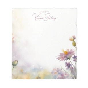 Personalisierte Wildblume Blumenweiß, rosa Notepad Notizblock