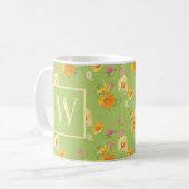 Personalisierte Wildblume Grünblüte Mit Monogramm Kaffeetasse (Vorderseite Links)