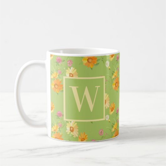 Personalisierte Wildblume Grünblüte Mit Monogramm Kaffeetasse (Links)