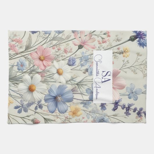 Personalisierte Wildblume Küchentuch | Initiale (Horizontal)