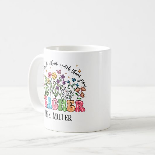 Personalisierte Wildblume Lehrer Inspiration Kaffeetasse (Vorderseite Links)
