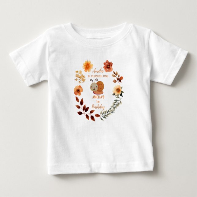 Personalisierte Wildblume Mädchen 1. Geburtstag Baby T-shirt (Vorderseite)