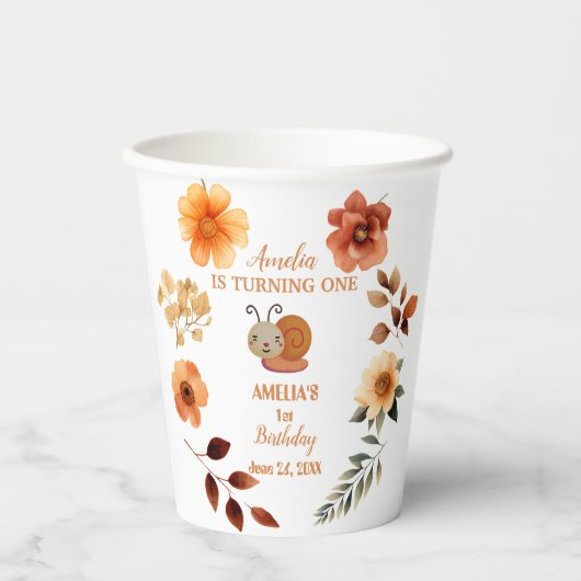 Personalisierte Wildblume Mädchen 1. Geburtstag Pappbecher (Vorderseite)