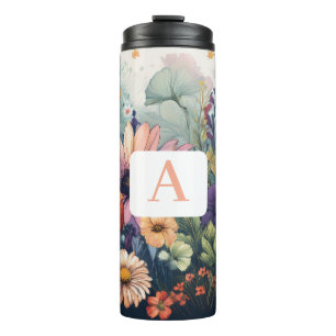Personalisierte Wildblume mit Monogramm Thermosbecher