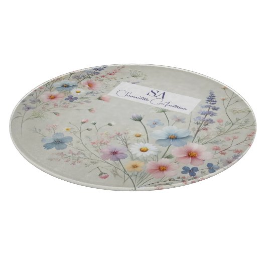 Personalisierte Wildblume mit Monogramm und Name Schneidebrett (Ecke)