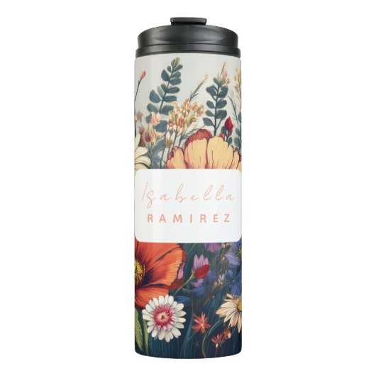 Personalisierte Wildblume mit Name Thermosbecher (Vorderseite)