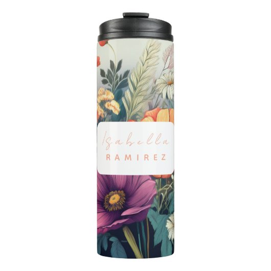 Personalisierte Wildblume mit Name Thermosbecher (Vorderseite)