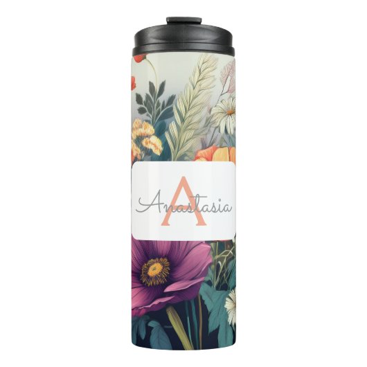 Personalisierte Wildblume mit Name und Monogramm Thermosbecher (Vorderseite)